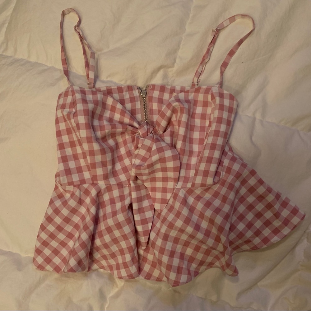 Peplum gingham pattern pink top